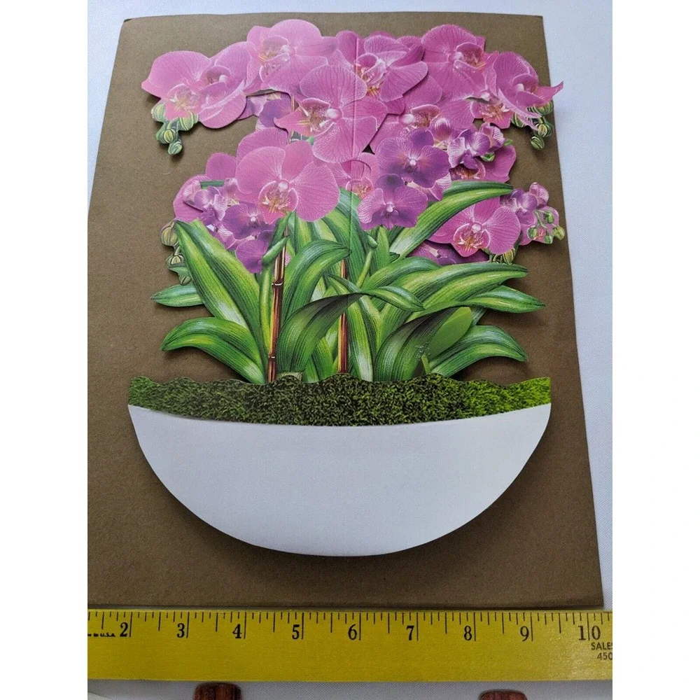 3D pop up greeting card.Complete card set with envelope Beautiful orchids. 13x9”